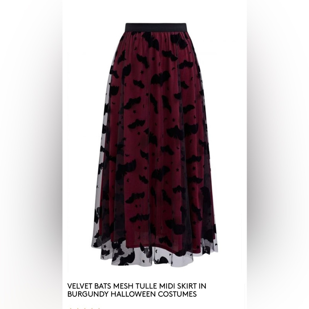 VELVET BATS MESH TULLE MIDI SKIRT IN BURGUNDY - Picture 7 of 9